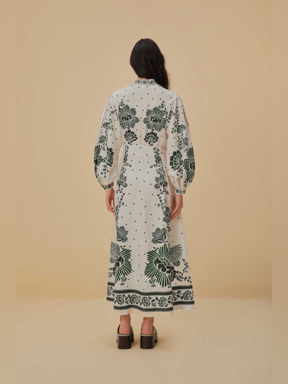 new Farm Rio Forest Soul Off-White Maxi Dress green and white floral sundress - Picture 4 of 12